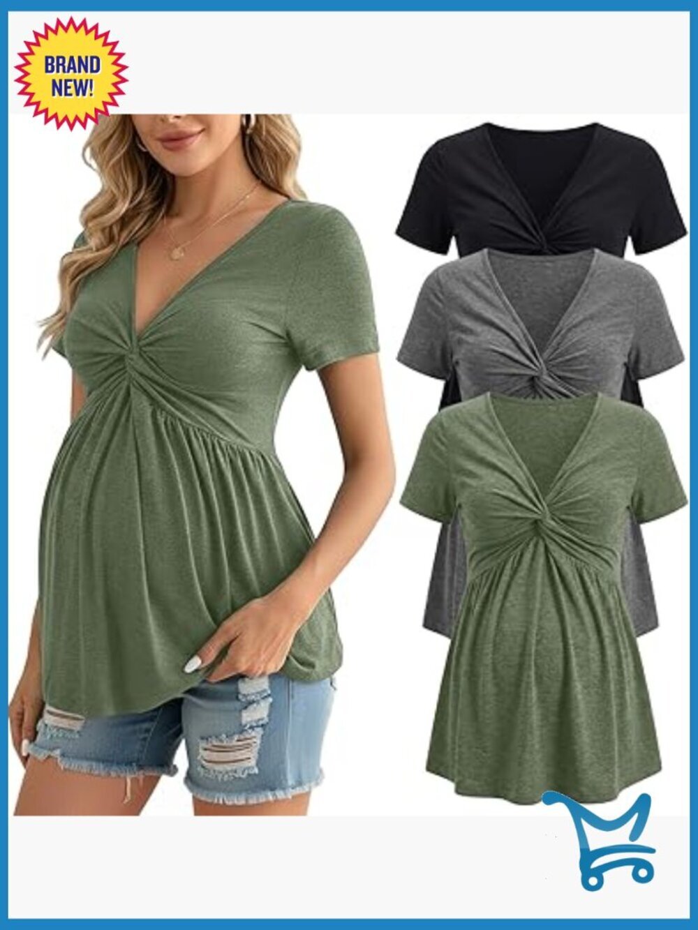 3 Pack V Neck Maternity Tops Short Sleeve Ruched Pregnancy Tunics
